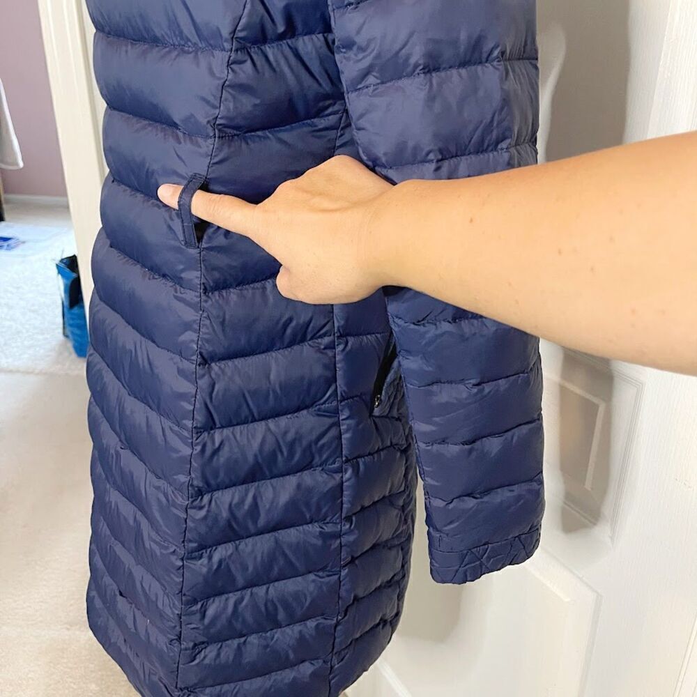 Lands' End Quilted Puffer Down Feathers Zip Button Pocket Packable Hoodie Coat - Picture 10 of 16